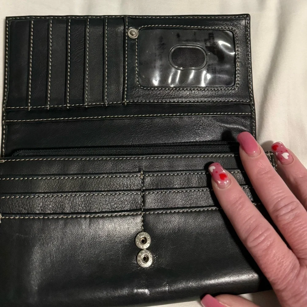 Tignanello Black Leather Wallet with Silver tone Logo! Like New!